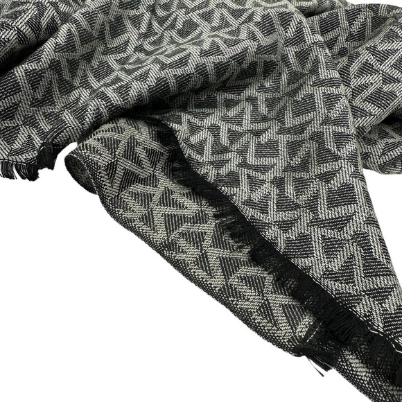 Michael Kors Black and White MK Printed Logo Scarf Wrap Shawl - Picture 10 of 13